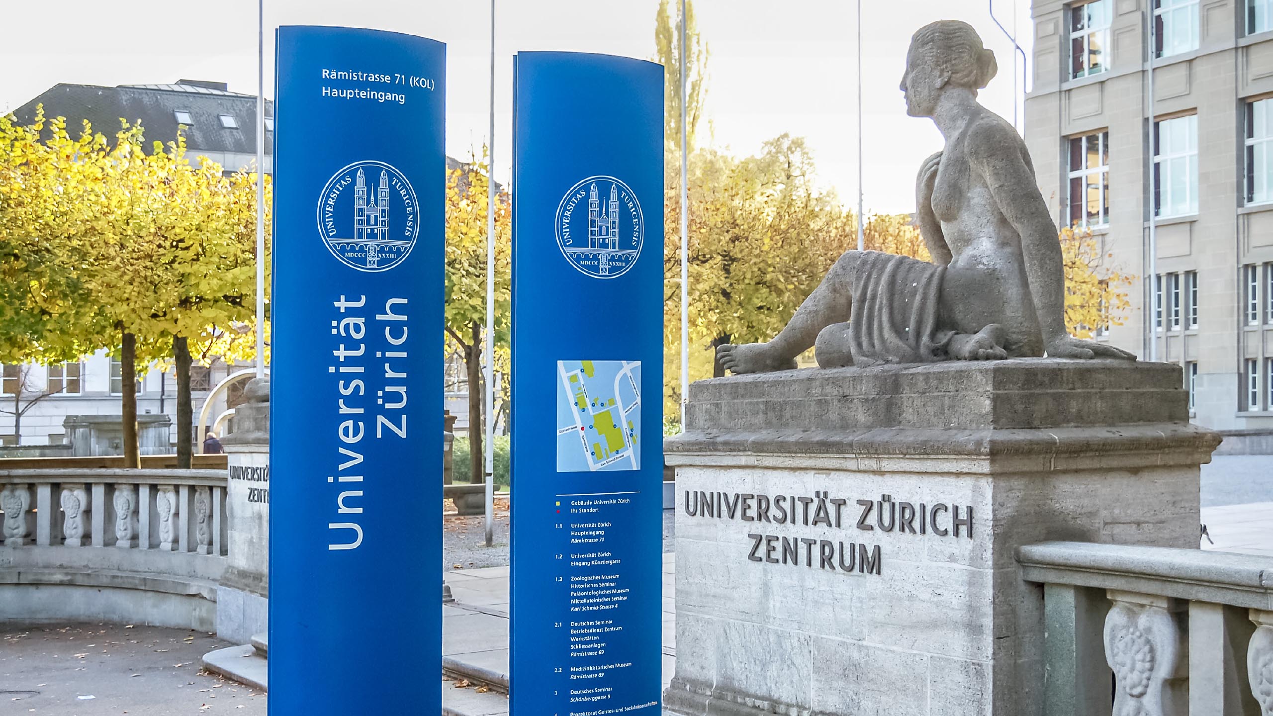 Universität Zürich, Signaletik, Leitsystem, Beschriftung, Information und Wegweisung, Beschriftungs- und Reklamekonzepte, Branding, Logodesign, Logo, Signaletikrichtlinien, Grafik